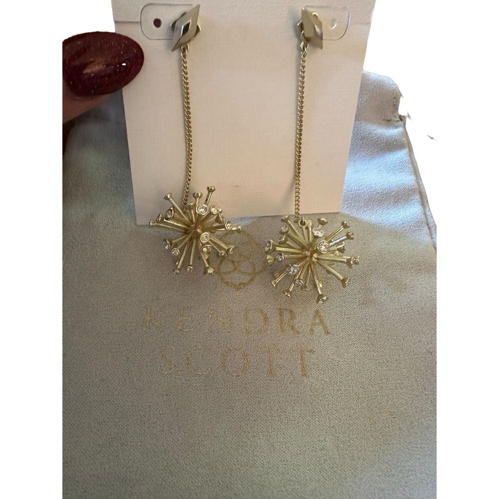 Kendra Scott Tricia‎ Earrings Ear Jacket Threader Gold Dangle RARE - Picture 2 of 5